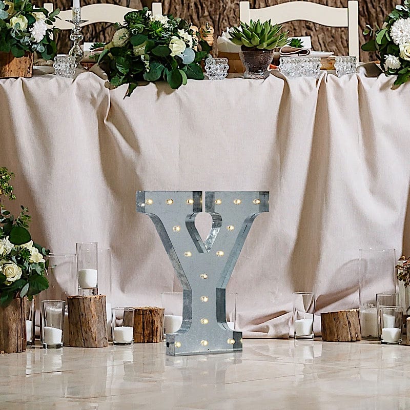 1.7 ft Lighted Metal Marquee Silver Light Up Letter