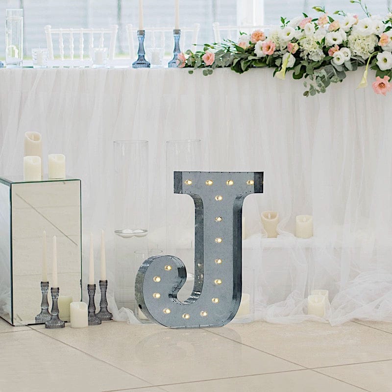 1.7 ft Lighted Metal Marquee Silver Light Up Letter