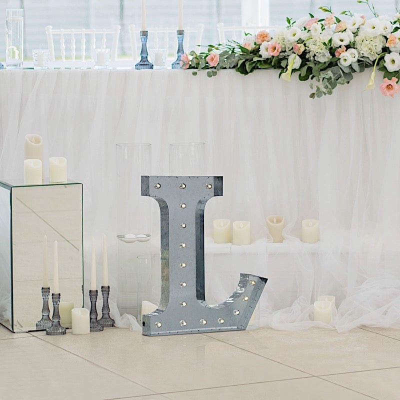 1.7 ft Lighted Metal Marquee Silver Light Up Letter