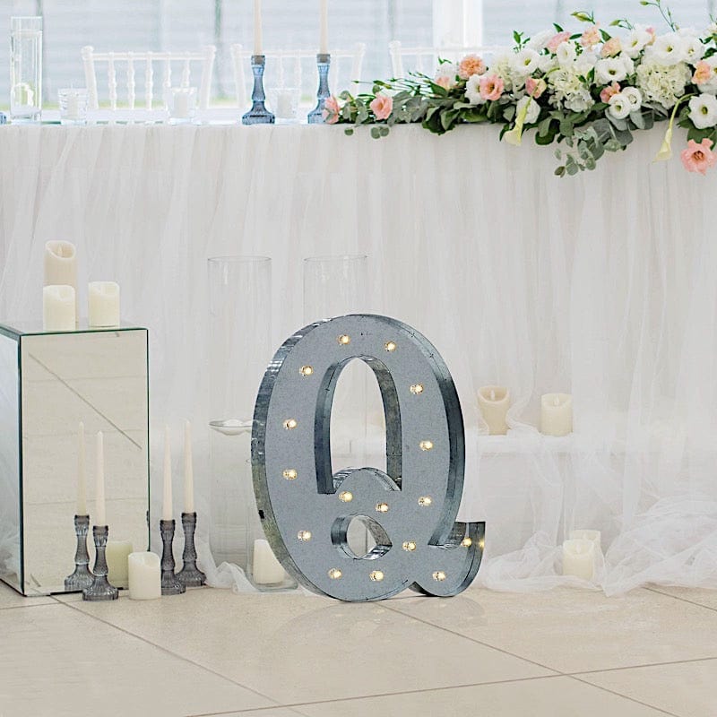 1.7 ft Lighted Metal Marquee Silver Light Up Letter