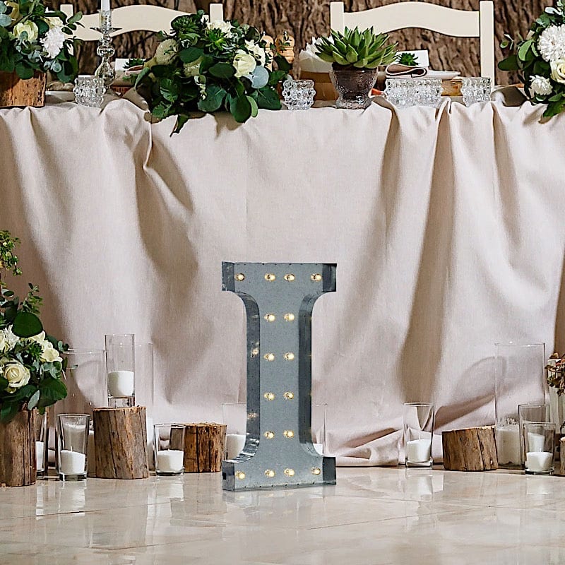 1.7 ft Lighted Metal Marquee Silver Light Up Letter