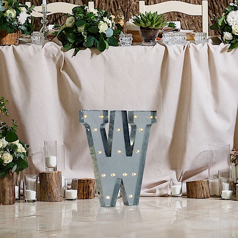 1.7 ft Lighted Metal Marquee Silver Light Up Letter