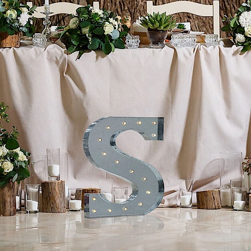 1.7 ft Lighted Metal Marquee Silver Light Up Letter