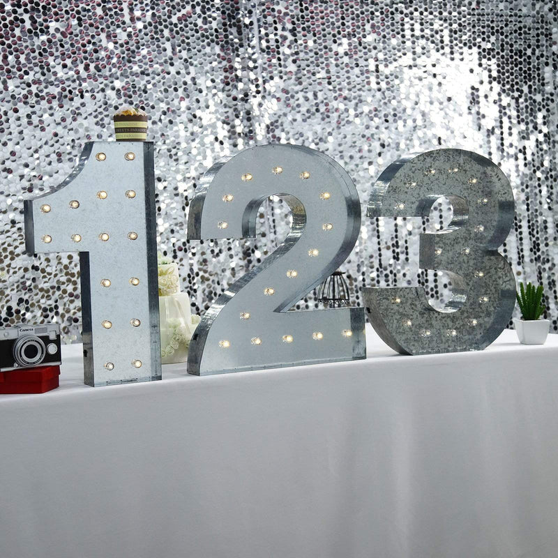1.7 ft Lighted Metal Marquee Silver Light Up Numbers