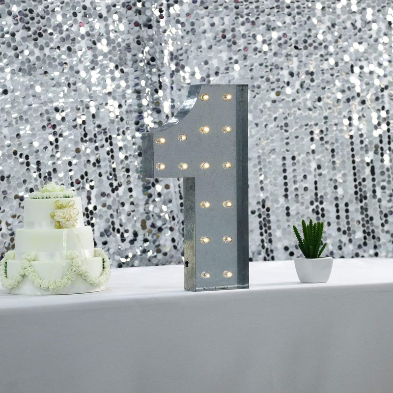 1.7 ft Lighted Metal Marquee Silver Light Up Numbers