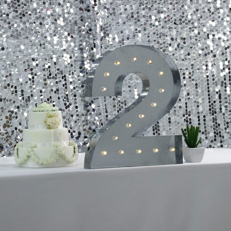 1.7 ft Lighted Metal Marquee Silver Light Up Numbers