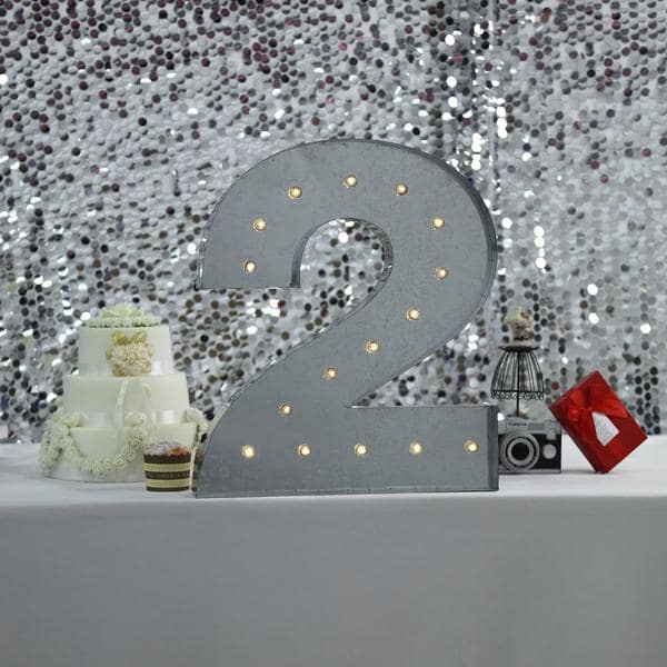 1.7 ft Lighted Metal Marquee Silver Light Up Numbers