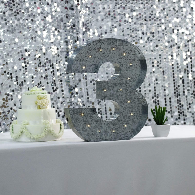 1.7 ft Lighted Metal Marquee Silver Light Up Numbers