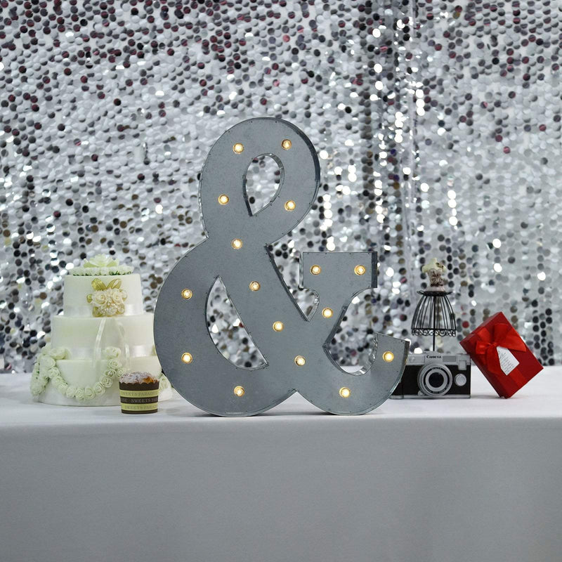 1.7 ft Lighted Metal Marquee Silver Light Up Symbols