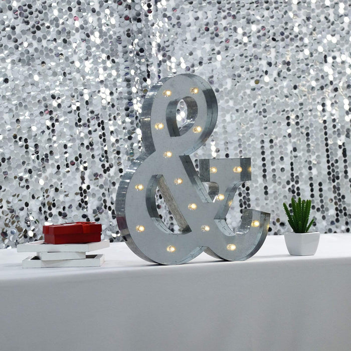 1.7 ft Lighted Metal Marquee Silver Light Up Symbols
