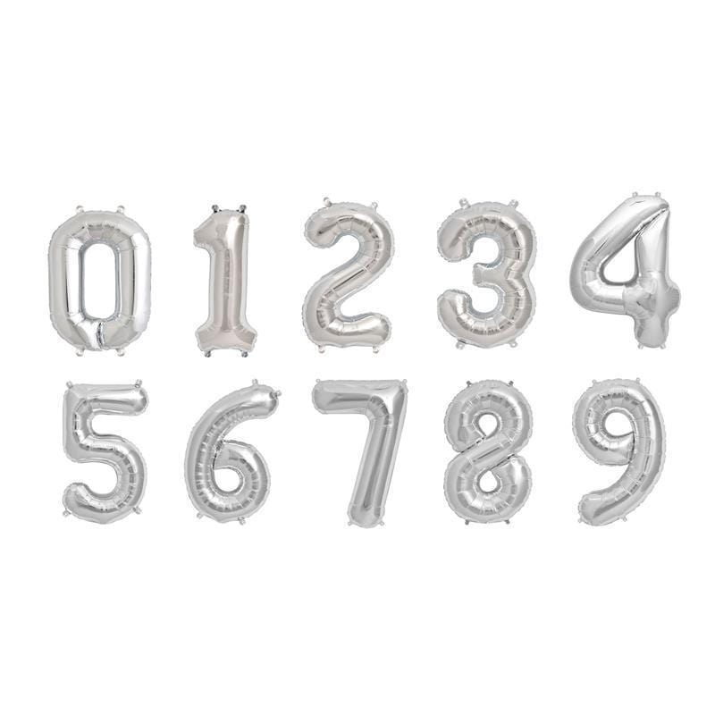 1 pc 16" Mylar Foil Balloon - Silver Numbers