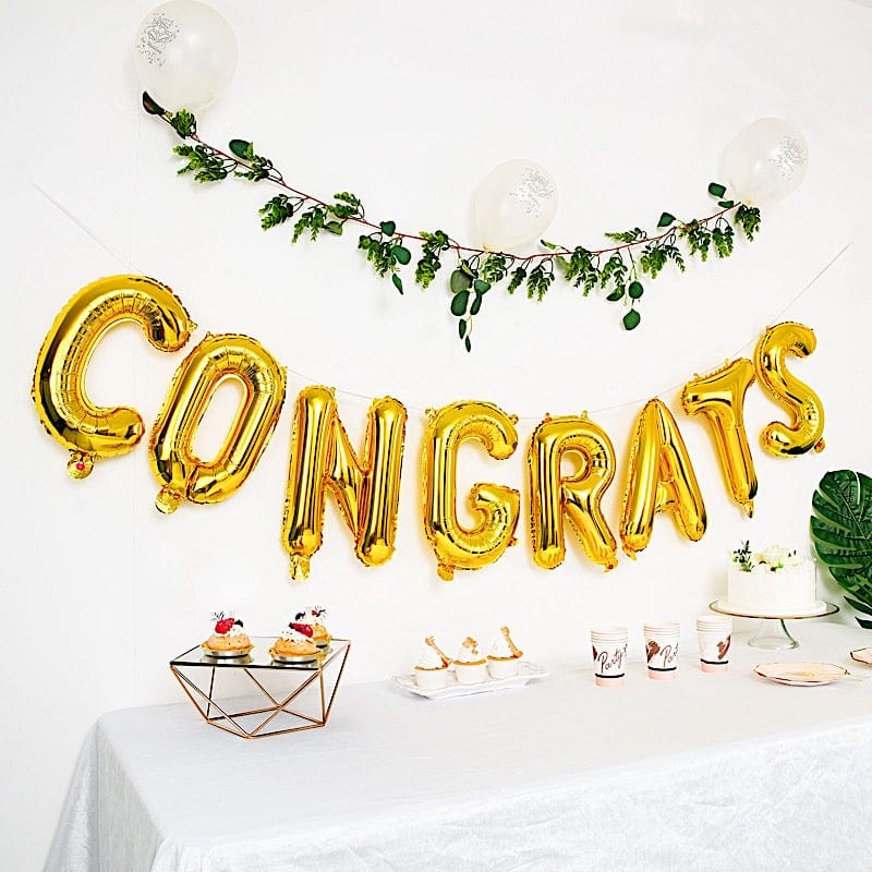 1 set 13" Congrats Mylar Foil Balloon Banner - Gold BLOON_LTR_GRATS_14_GOLD