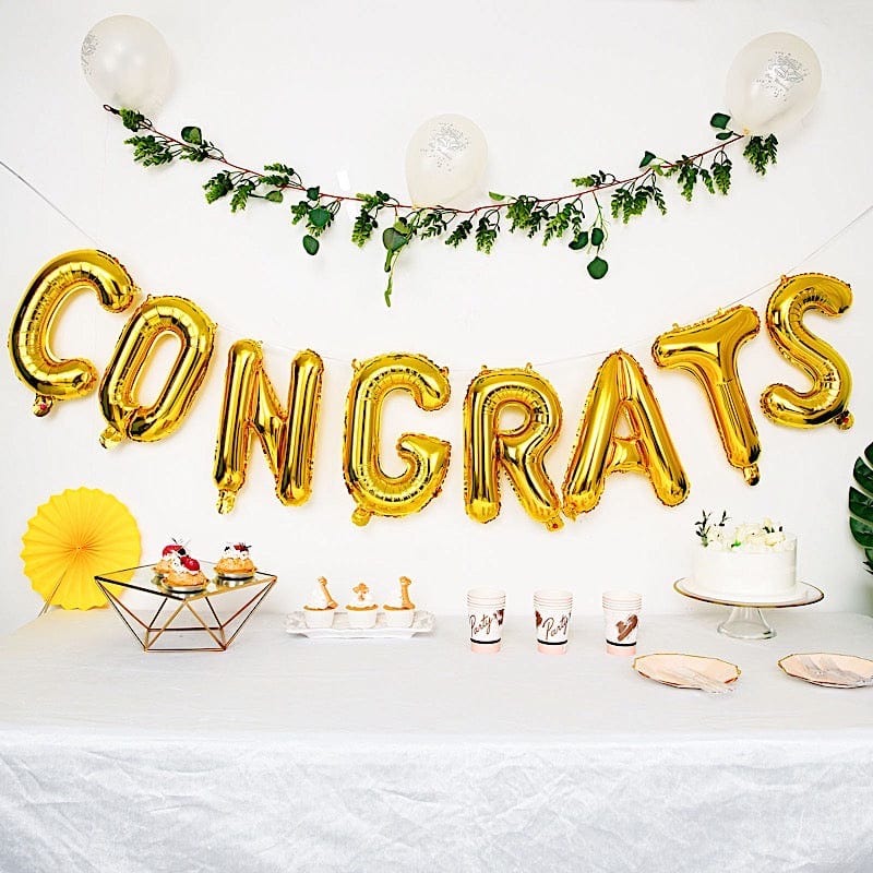 1 set 13" Congrats Mylar Foil Balloon Banner - Gold BLOON_LTR_GRATS_14_GOLD