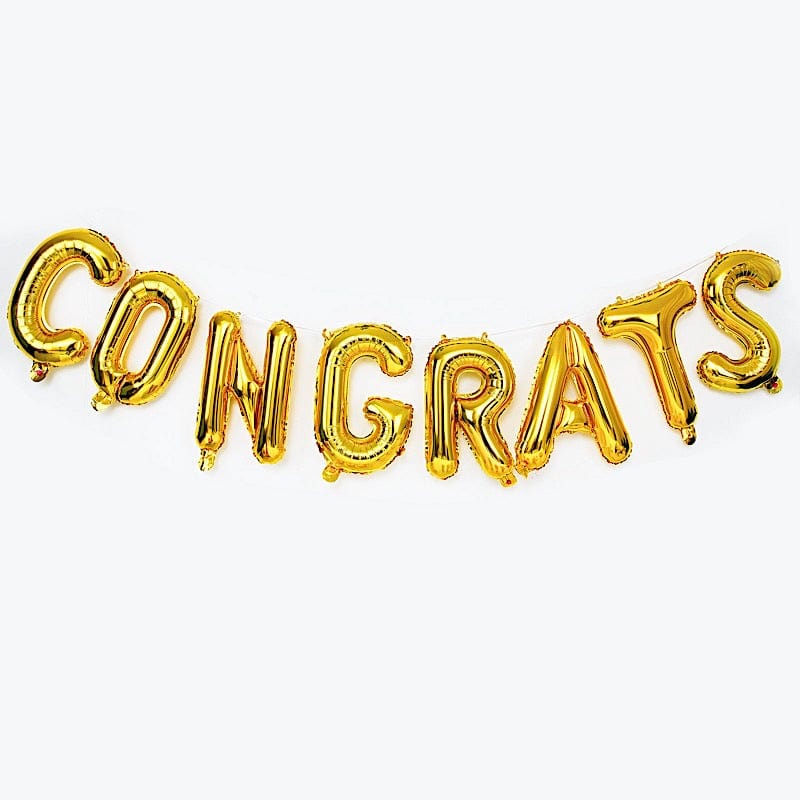 1 set 13" Congrats Mylar Foil Balloon Banner - Gold BLOON_LTR_GRATS_14_GOLD