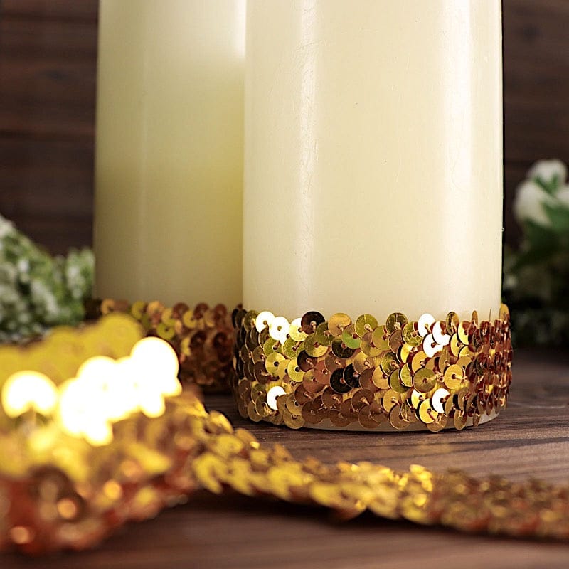 1" x 10 yards Metallic Sequin Fabric Ribbon with Stretchable Lace Trim