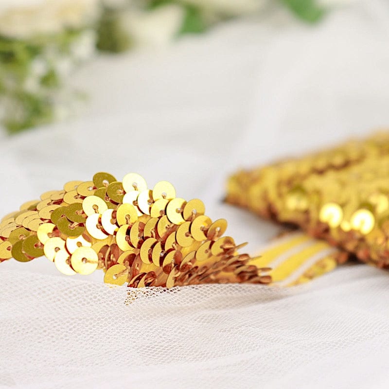 1" x 10 yards Metallic Sequin Fabric Ribbon with Stretchable Lace Trim