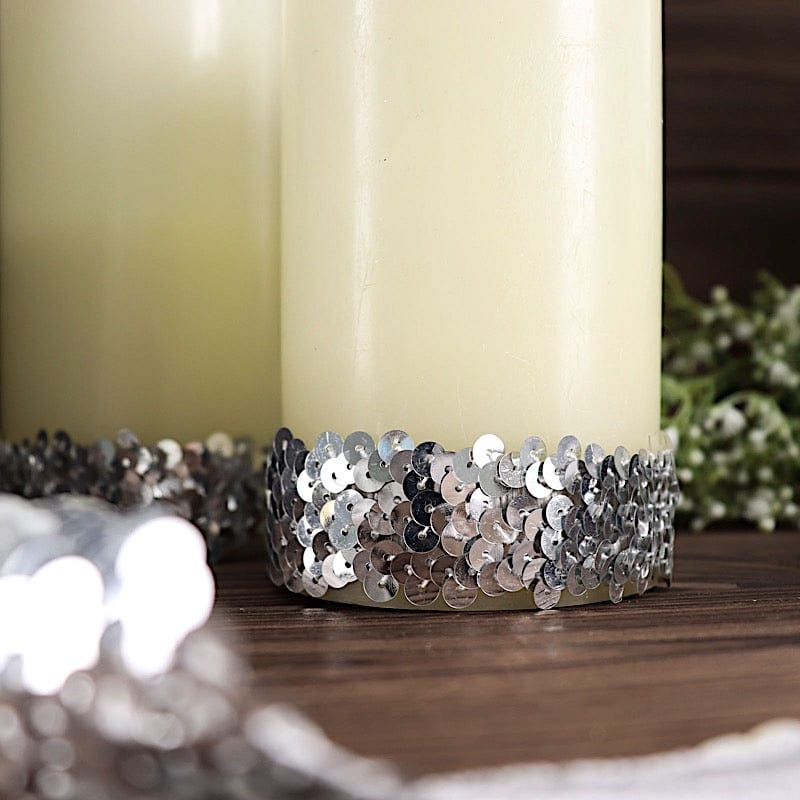 1" x 10 yards Metallic Sequin Fabric Ribbon with Stretchable Lace Trim