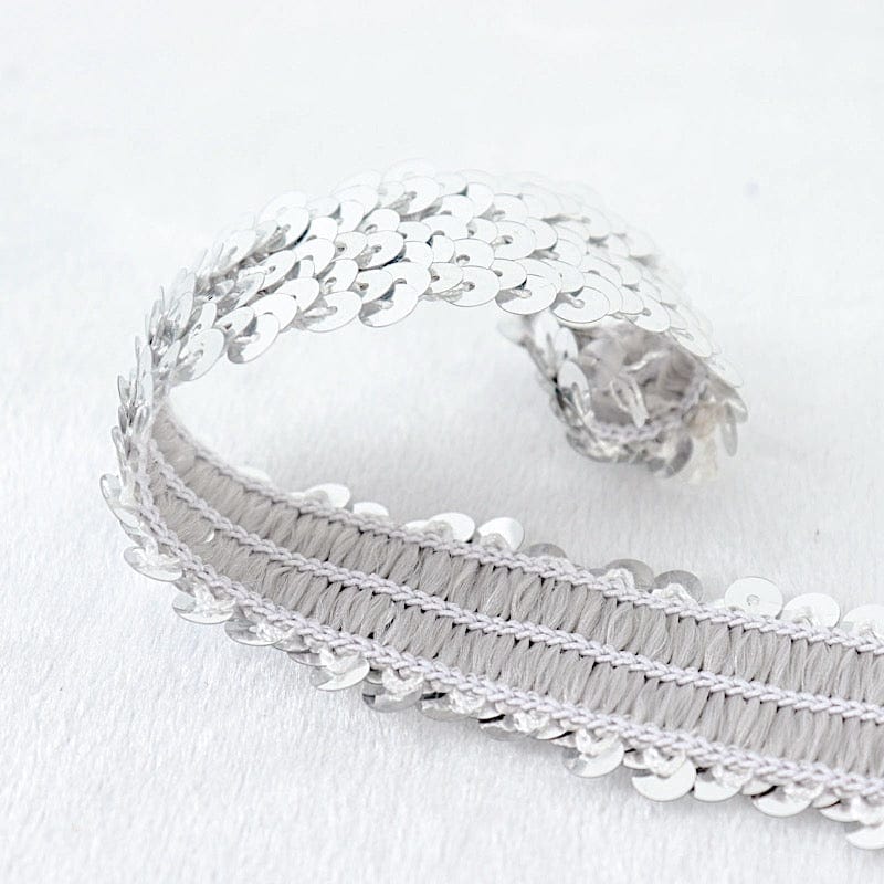 1" x 10 yards Metallic Sequin Fabric Ribbon with Stretchable Lace Trim