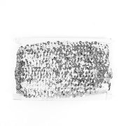 1" x 10 yards Metallic Sequin Fabric Ribbon with Stretchable Lace Trim RIB_02_1_SILV