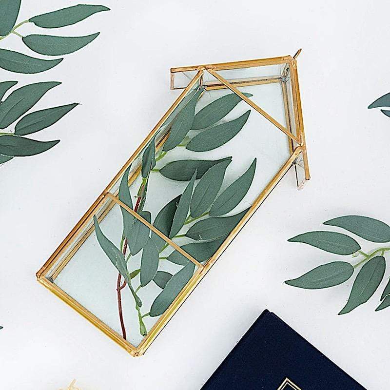 10.5" tall Geometric Glass Terrarium Vase with Metal Frame - Clear with Gold GLAS_VASE008_GOLD