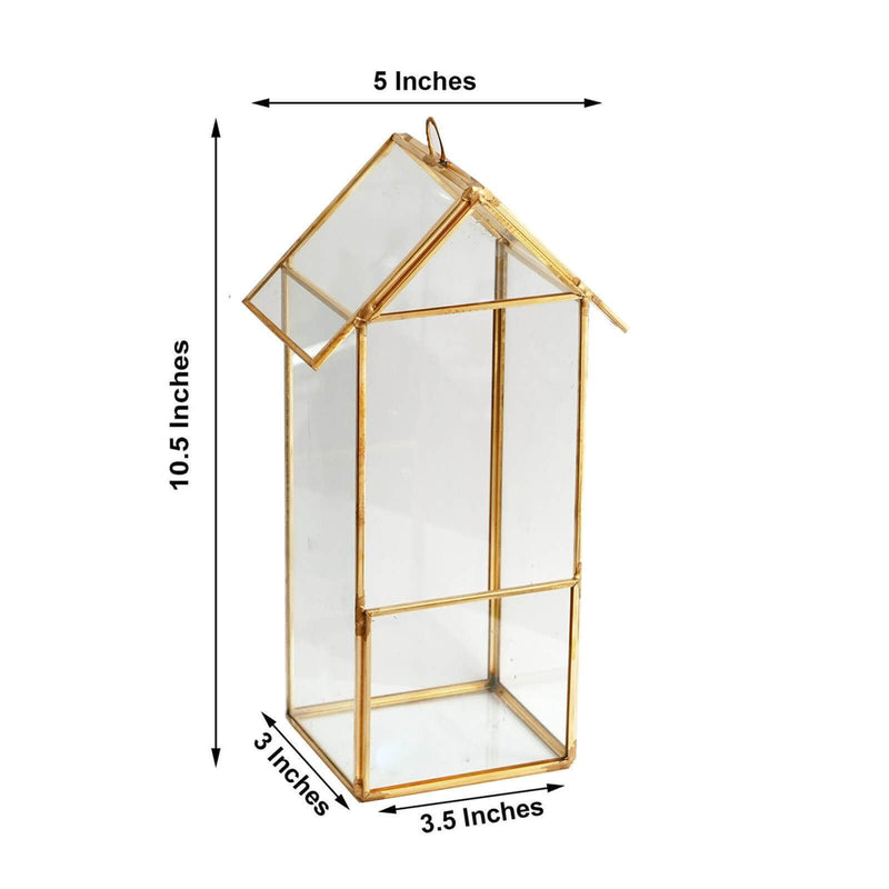 10.5" tall Geometric Glass Terrarium Vase with Metal Frame - Clear with Gold GLAS_VASE008_GOLD