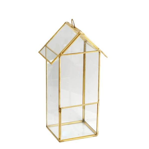 10.5" tall Geometric Glass Terrarium Vase with Metal Frame - Clear with Gold GLAS_VASE008_GOLD