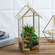 10.5" tall Geometric Glass Terrarium Vase with Metal Frame - Clear with Gold GLAS_VASE008_GOLD