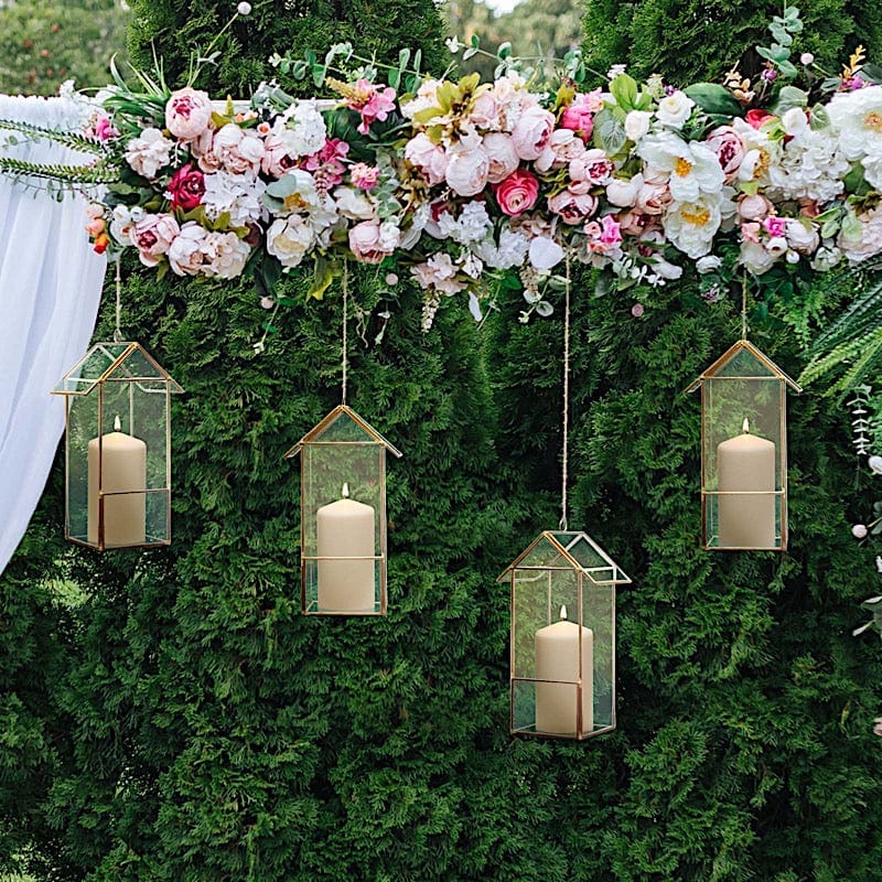 10.5" tall Geometric Glass Terrarium Vase with Metal Frame - Clear with Gold GLAS_VASE008_GOLD