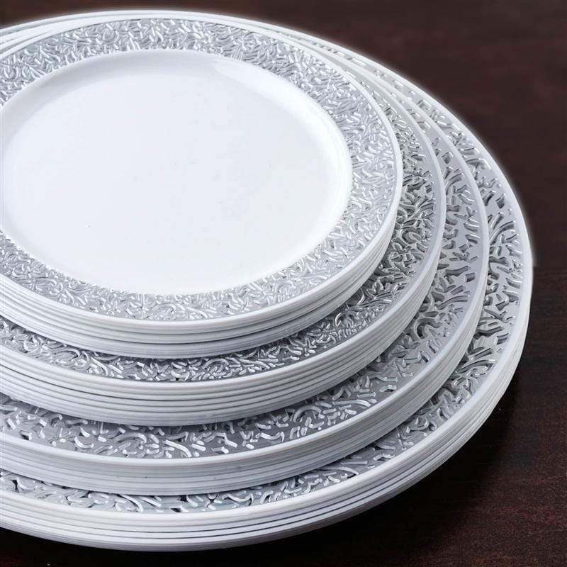 10 6" Round Dessert Plates with Trim - Disposable Tableware