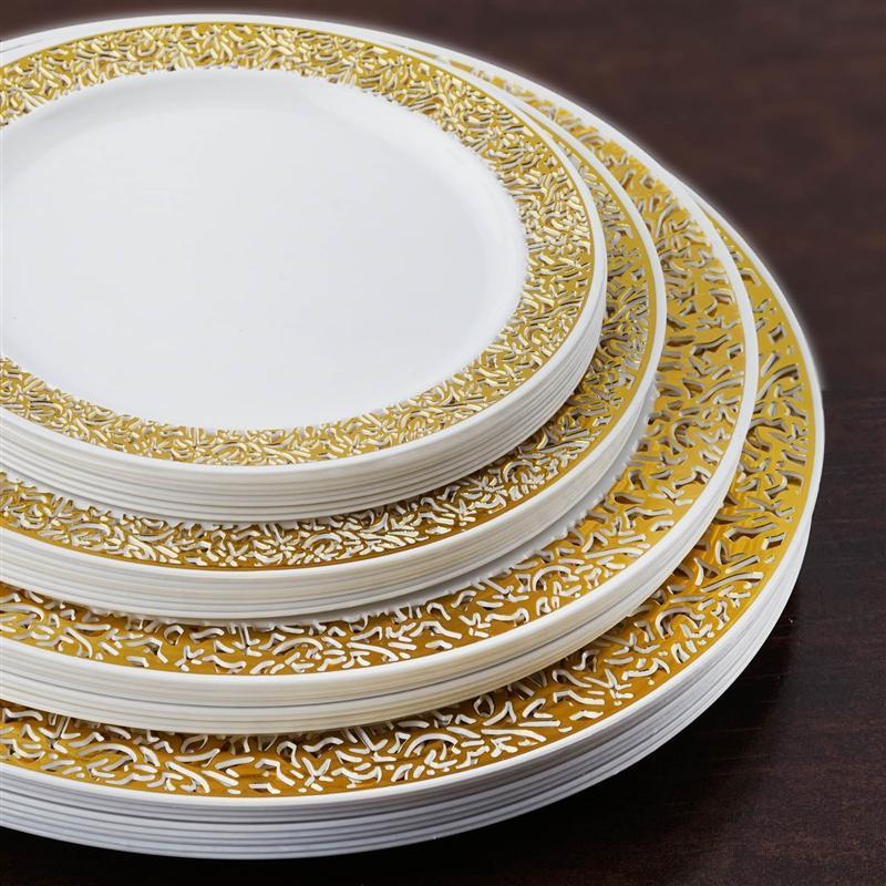 10 6" Round Dessert Plates with Trim - Disposable Tableware