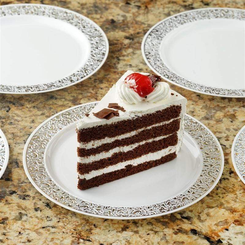 10 6" Round Dessert Plates with Trim - Disposable Tableware