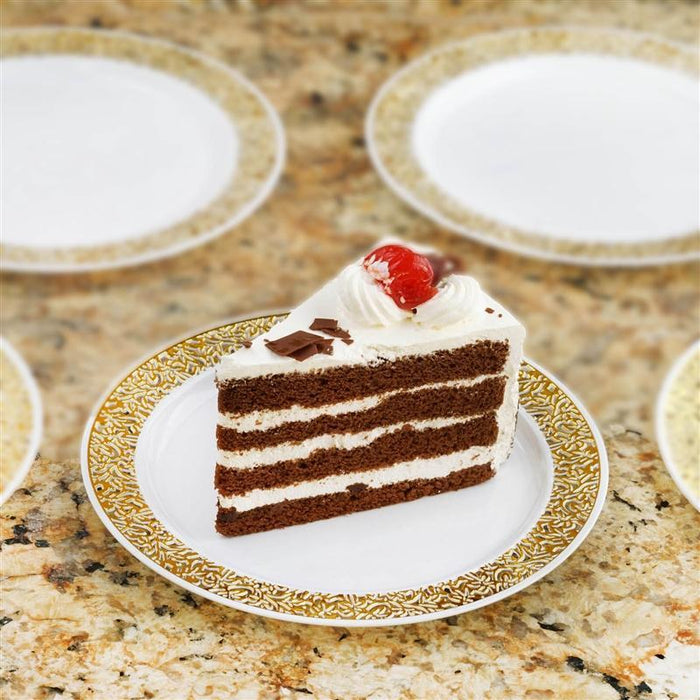 10 6" Round Dessert Plates with Trim - Disposable Tableware