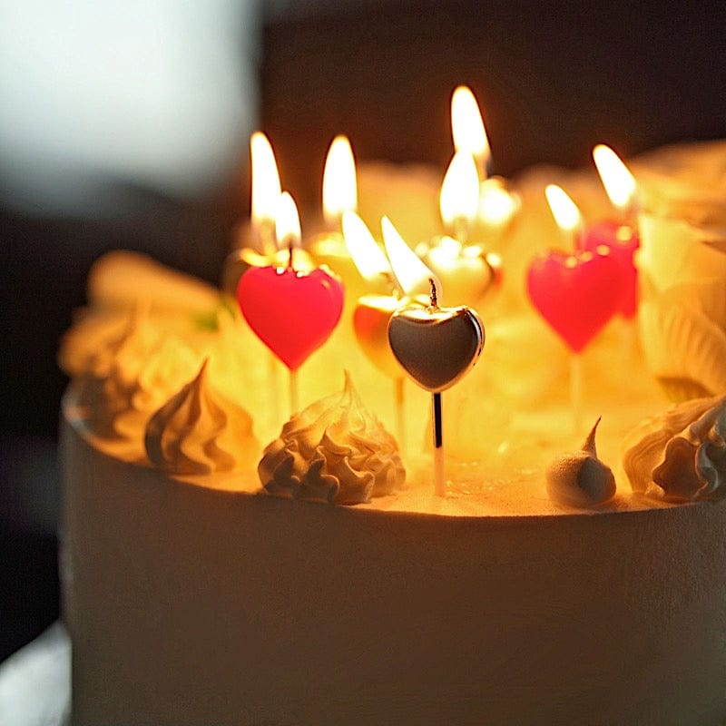 10 Birthday Cake Candles Dessert Topper with Heart Design - Assorted CAKE_TOP_CAND_01_MULTI