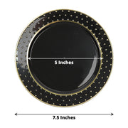 10 Black Round Plastic Salad and Dinner Plates with Gold 3D Dotted Rim - Disposable Tableware