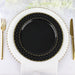 10 Black Round Plastic Salad and Dinner Plates with Gold 3D Dotted Rim - Disposable Tableware