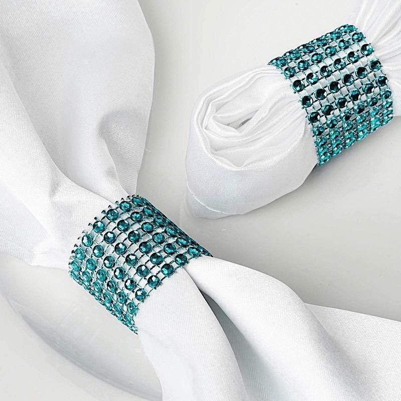 10 Diamond Rhinestone Mesh Napkin Rings NAP_RING07_TURQ