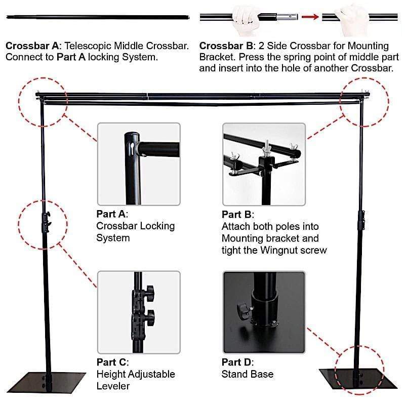 10 ft Dual Cross Bar Photography Backdrop Stand - Black BKDP_STND07_A