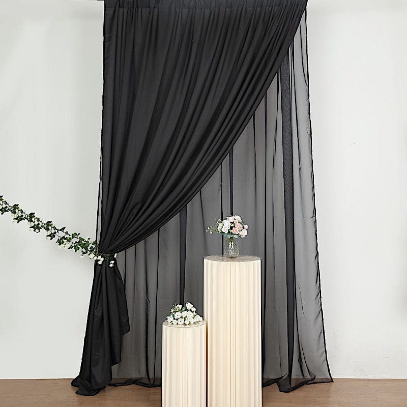 10 ft x 10 ft Polyester and Sheer Chiffon Dual Layer Backdrop Curtain with Rod Pockets