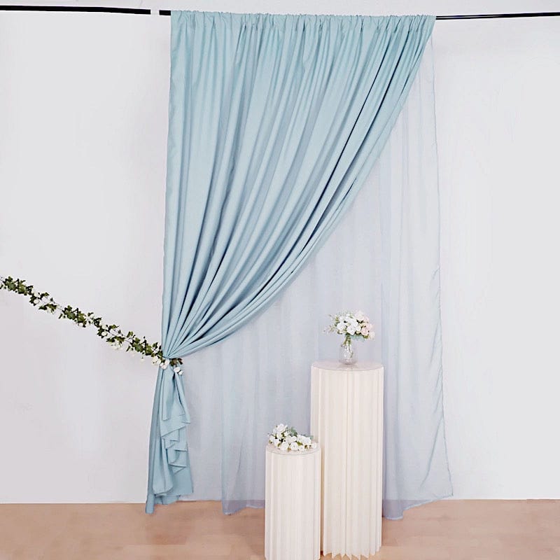 10 ft x 10 ft Polyester and Sheer Chiffon Dual Layer Backdrop Curtain with Rod Pockets