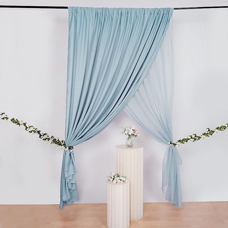 10 ft x 10 ft Polyester and Sheer Chiffon Dual Layer Backdrop Curtain with Rod Pockets