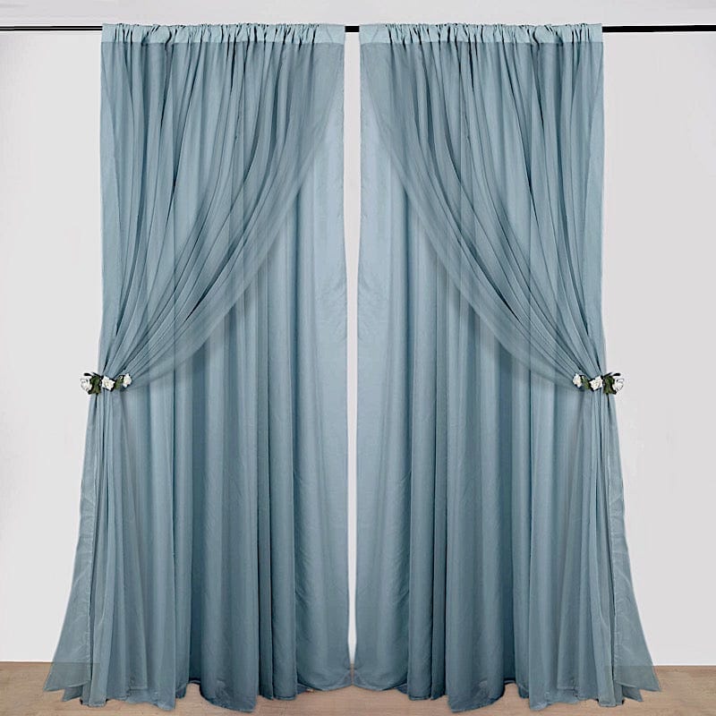 10 ft x 10 ft Polyester and Sheer Chiffon Dual Layer Backdrop Curtain with Rod Pockets
