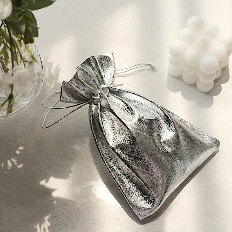 10 Metallic Lame Polyester Wedding Favor Bags with Drawstring