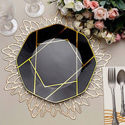 10 Octagon Plastic Salad and Dinner Plates with Gold Geometric Design - Disposable Tableware