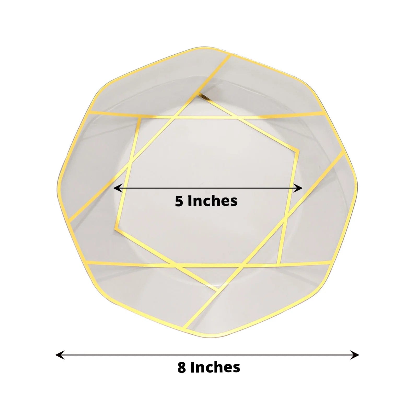 10 Octagon Plastic Salad and Dinner Plates with Gold Geometric Design - Disposable Tableware