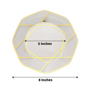 10 Octagon Plastic Salad and Dinner Plates with Gold Geometric Design - Disposable Tableware
