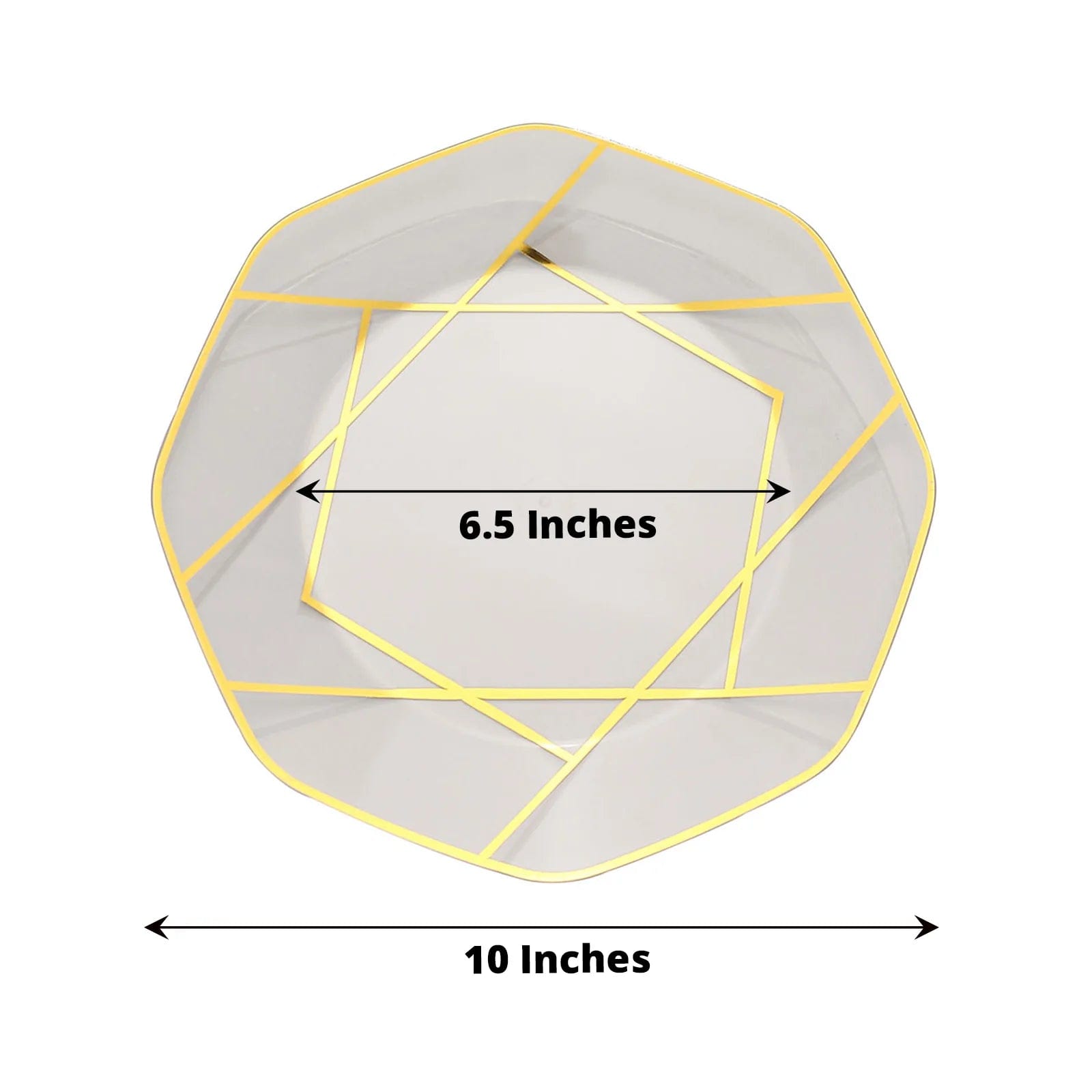 10 Octagon Plastic Salad and Dinner Plates with Gold Geometric Design - Disposable Tableware