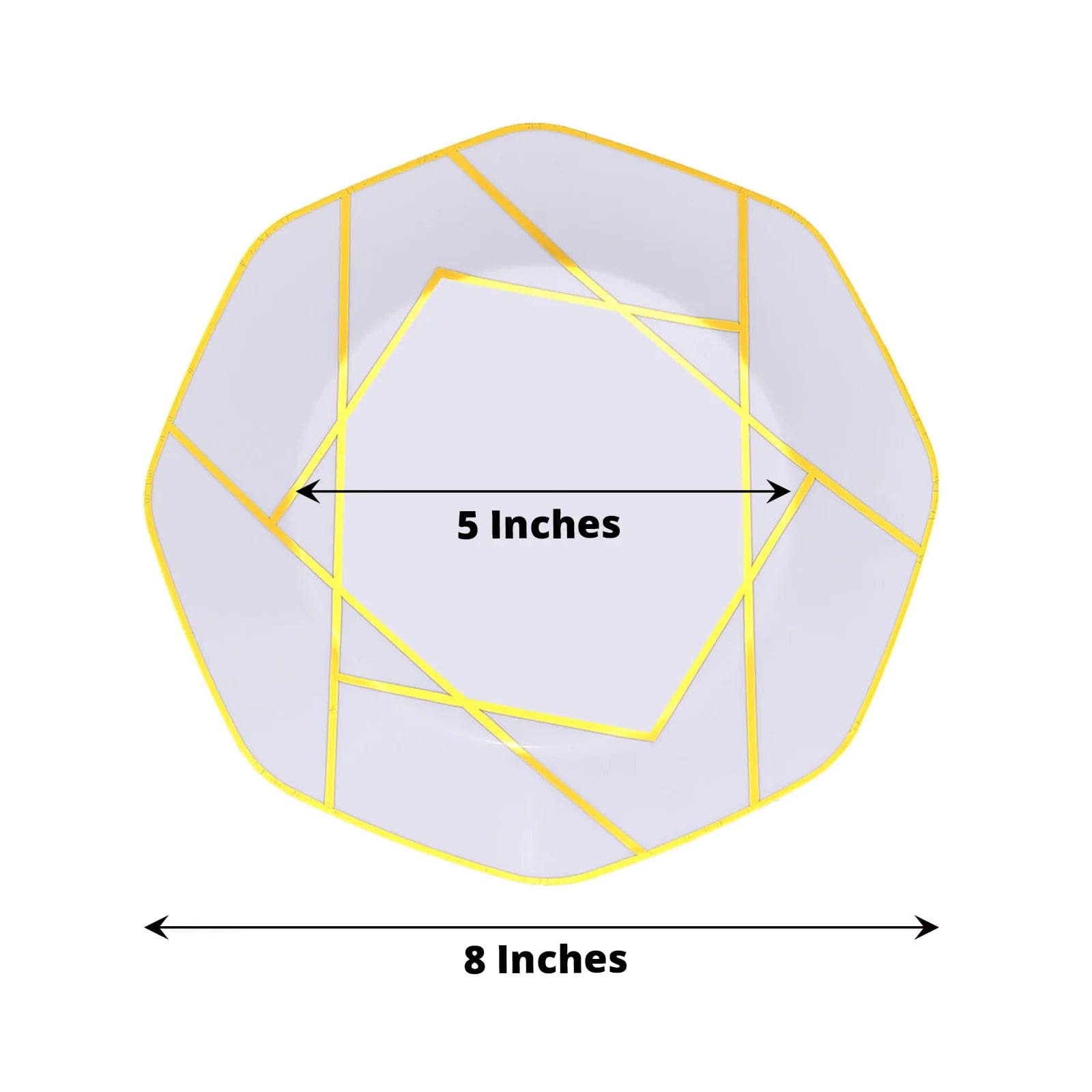 10 Octagon Plastic Salad and Dinner Plates with Gold Geometric Design - Disposable Tableware