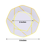 10 Octagon Plastic Salad and Dinner Plates with Gold Geometric Design - Disposable Tableware