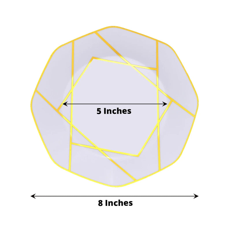 10 Octagon Plastic Salad and Dinner Plates with Gold Geometric Design - Disposable Tableware