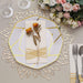 10 Octagon Plastic Salad and Dinner Plates with Gold Geometric Design - Disposable Tableware